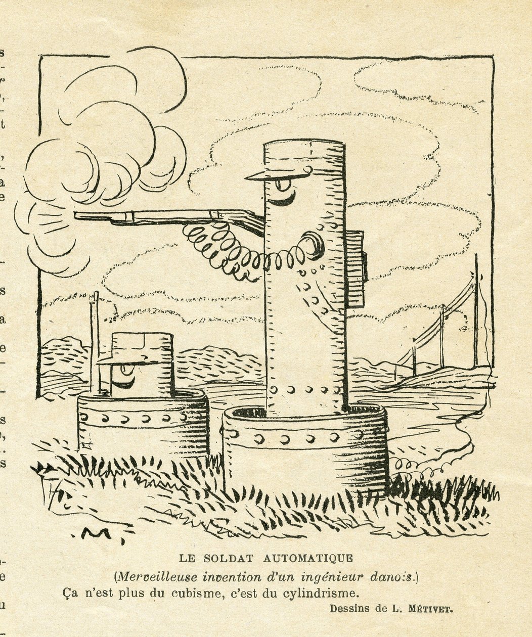 Illustration in Le Rire, 30/08/13 - der automatische Soldat (Gravur) von Lucien Metivet