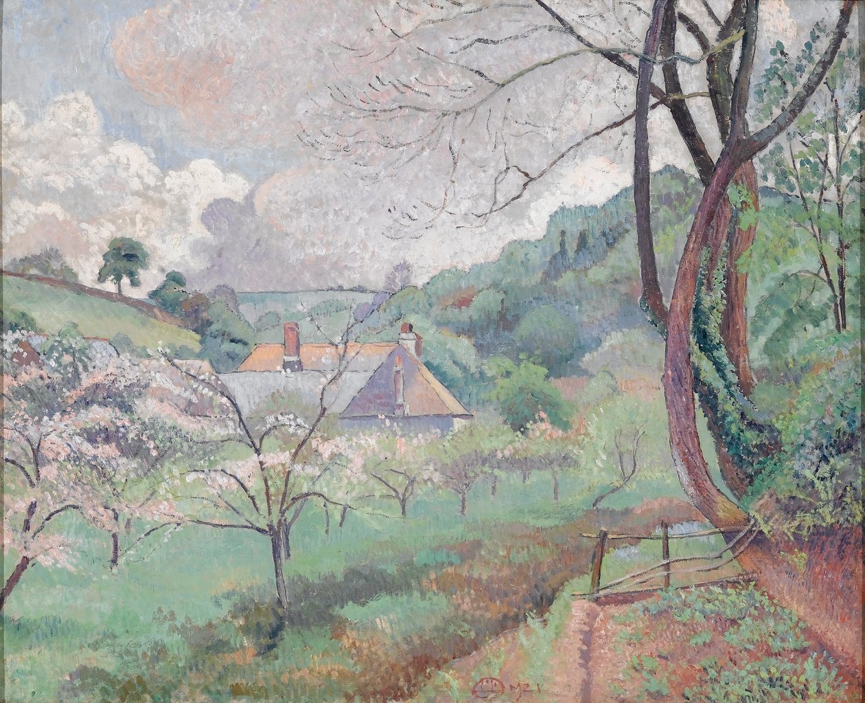 Apfelblüte, Riversbridge Farm, Blackpool von Lucien Pissarro