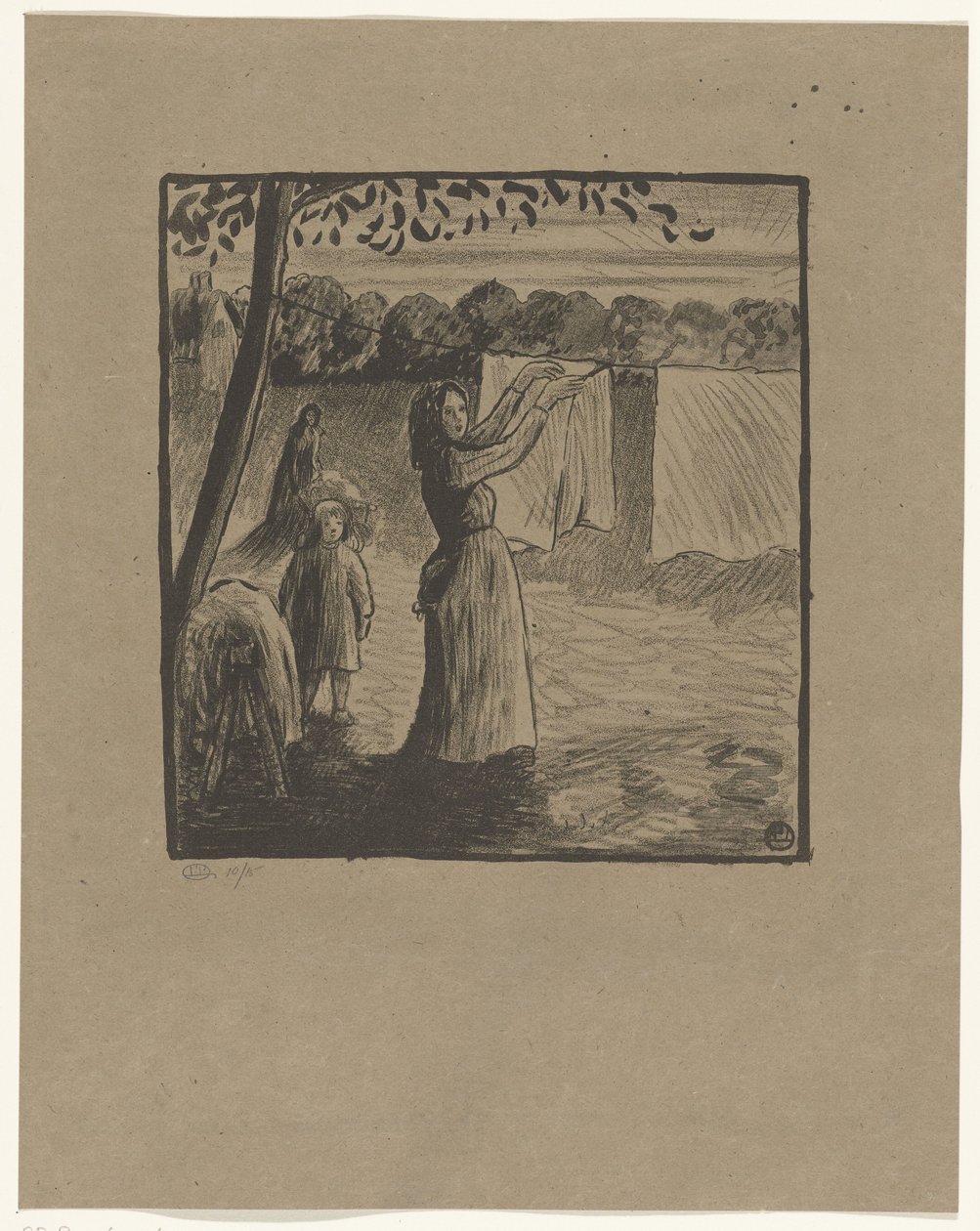 Das Aufhängen der Wäsche von Lucien Pissarro