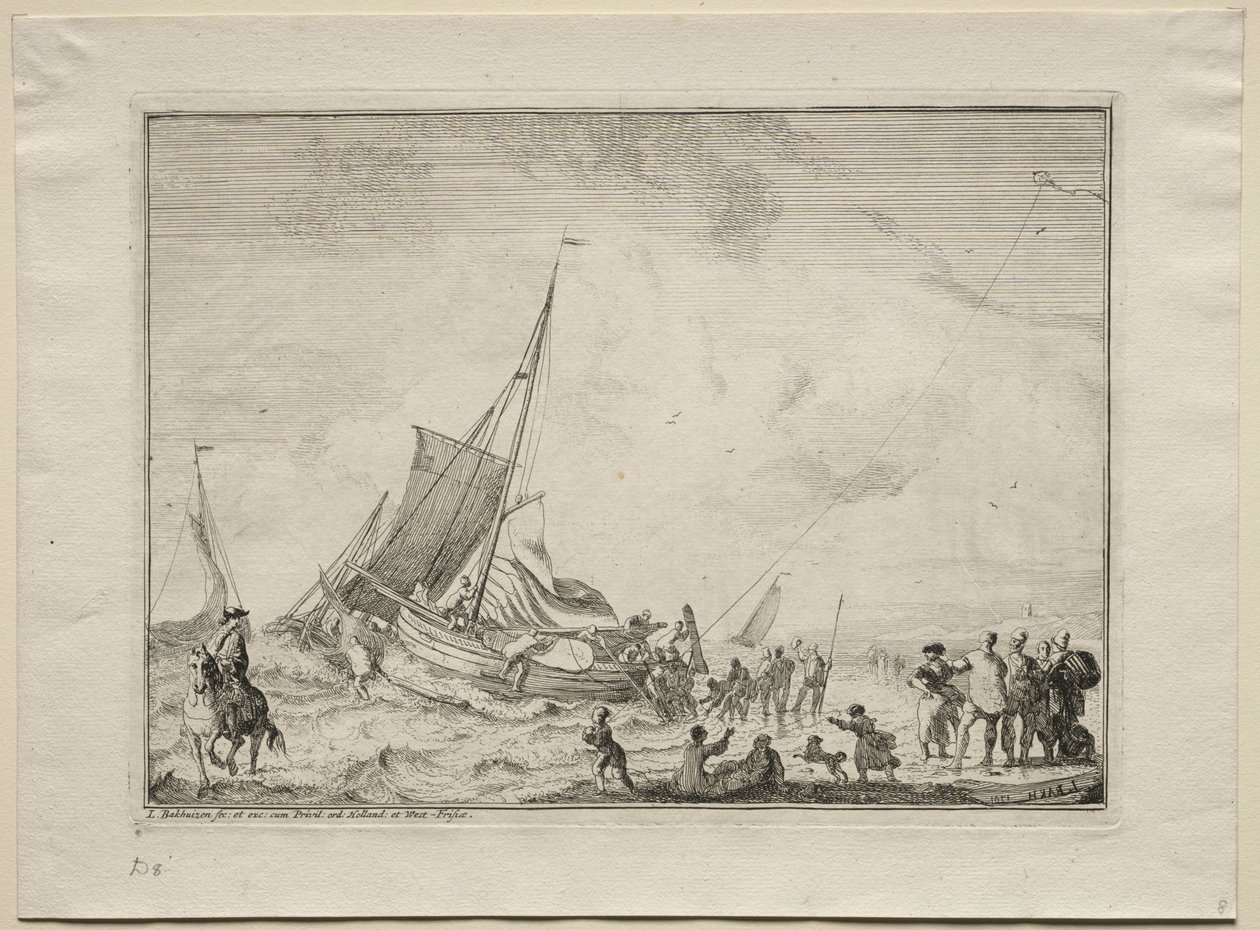 Ein Schiff zu Wasser lassen von Ludolf Backhuysen
