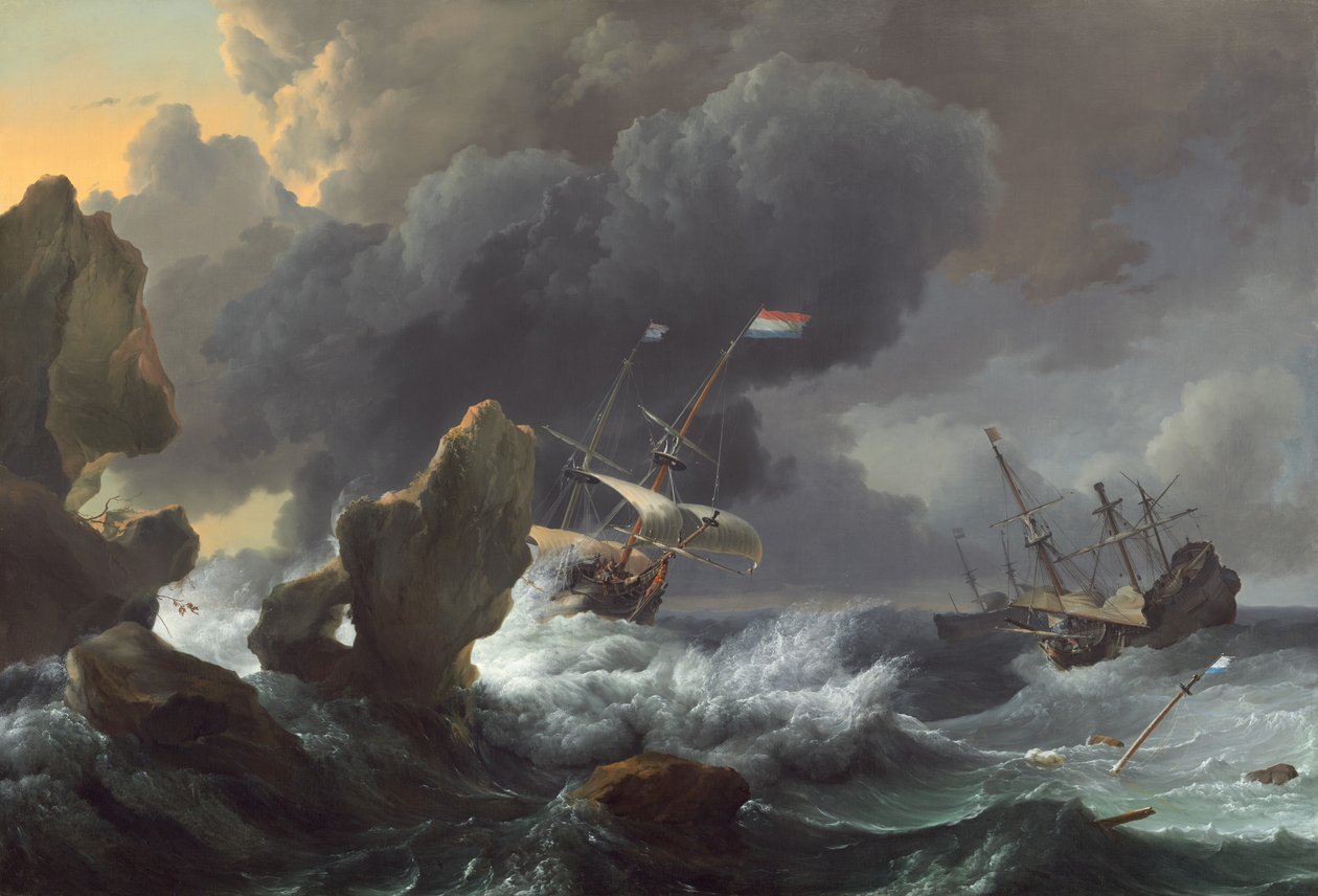 Schiffe in Not vor einer felsigen Küste, 1667 von Ludolf Backhuysen I