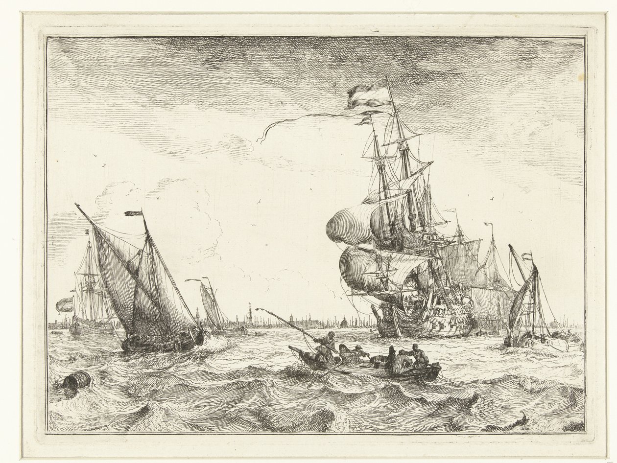 Ansicht des IJ mit Ruderboot von Ludolf Bakhuysen