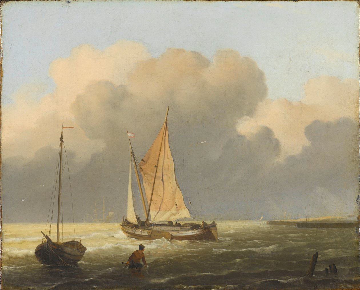 Meere vor der Küste, mit Spritsail-Barge von Ludolf Bakhuysen