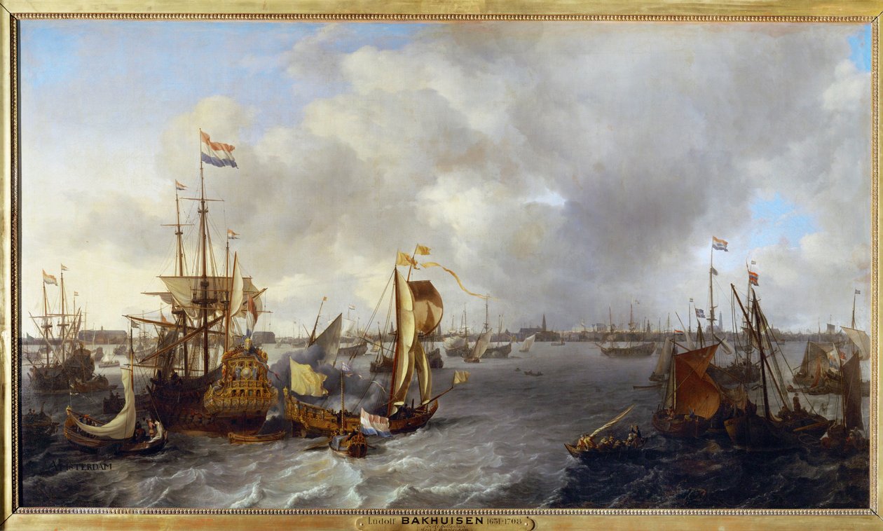 Der Hafen von Amsterdam, gesehen von der IJssel von Ludolf I Backhuyzen