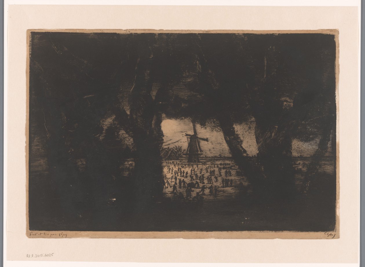 Holländische Winterlandschaft mit Windmühlen und Schlittschuhläufern von Ludovic Napoléon Lepic