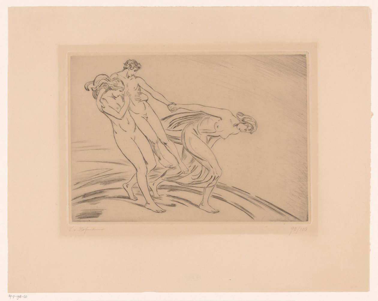 Zwei Frauen entführen einen Mann von Ludwig von Hofmann (signed by artist)