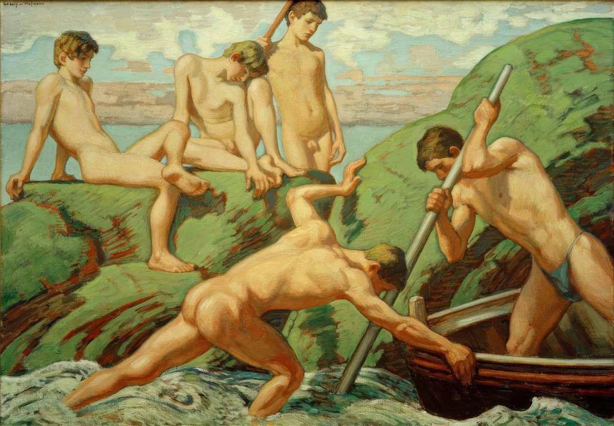 Nackte Schiffer und Knaben am grünen Gestade von Ludwig von Hofmann