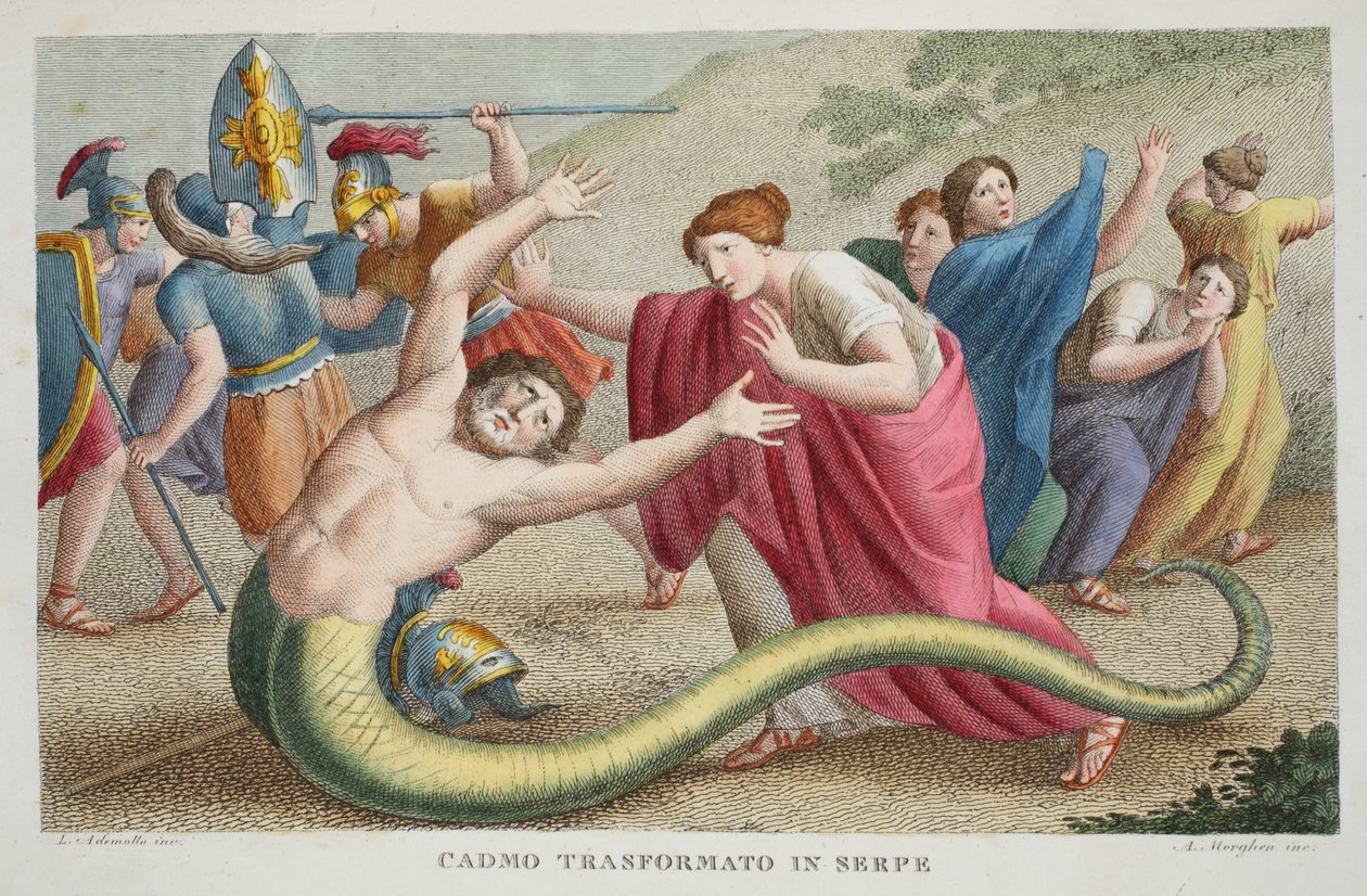 Kadmos in eine Schlange verwandelt, Buch IV, Illustration aus Ovids Metamorphosen, Florenz, 1832 von Luigi Ademollo