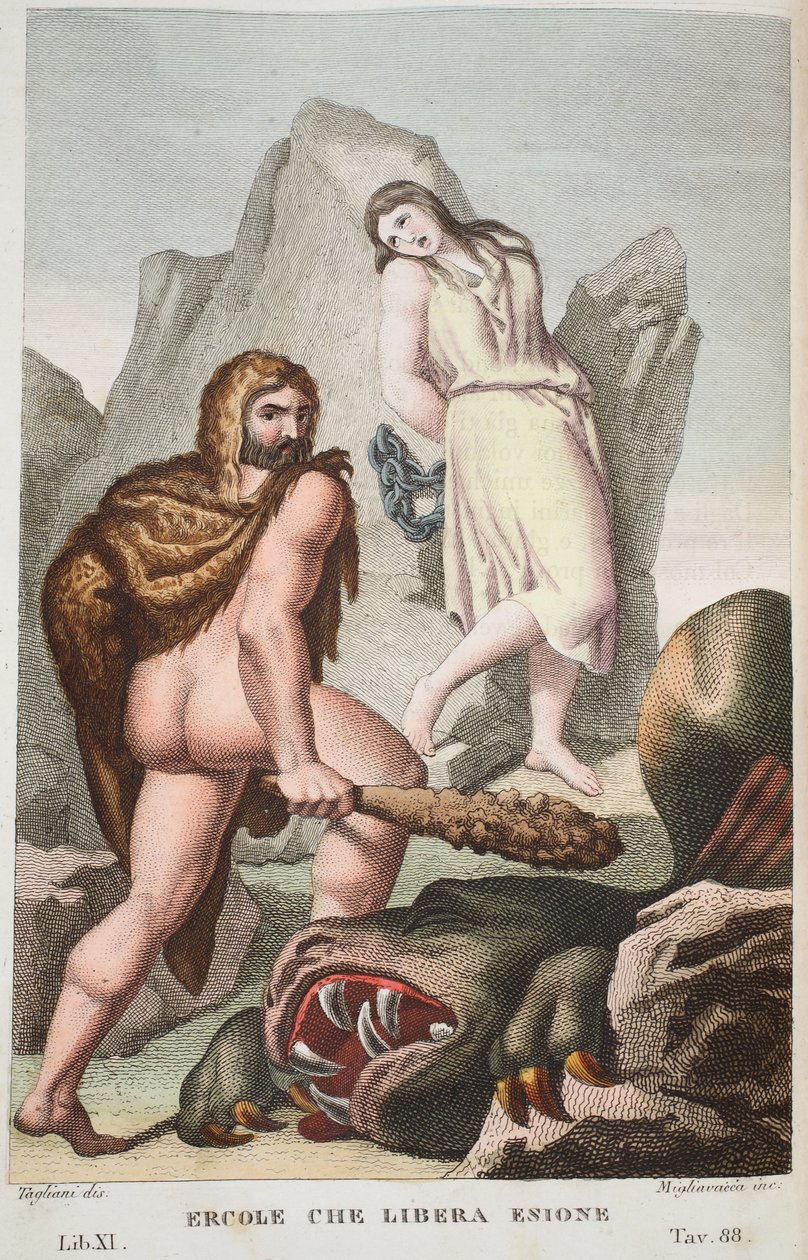 Herkules rettet Hesione, Buch XI, Illustration aus Ovids Metamorphosen, Florenz, 1832 von Luigi Ademollo