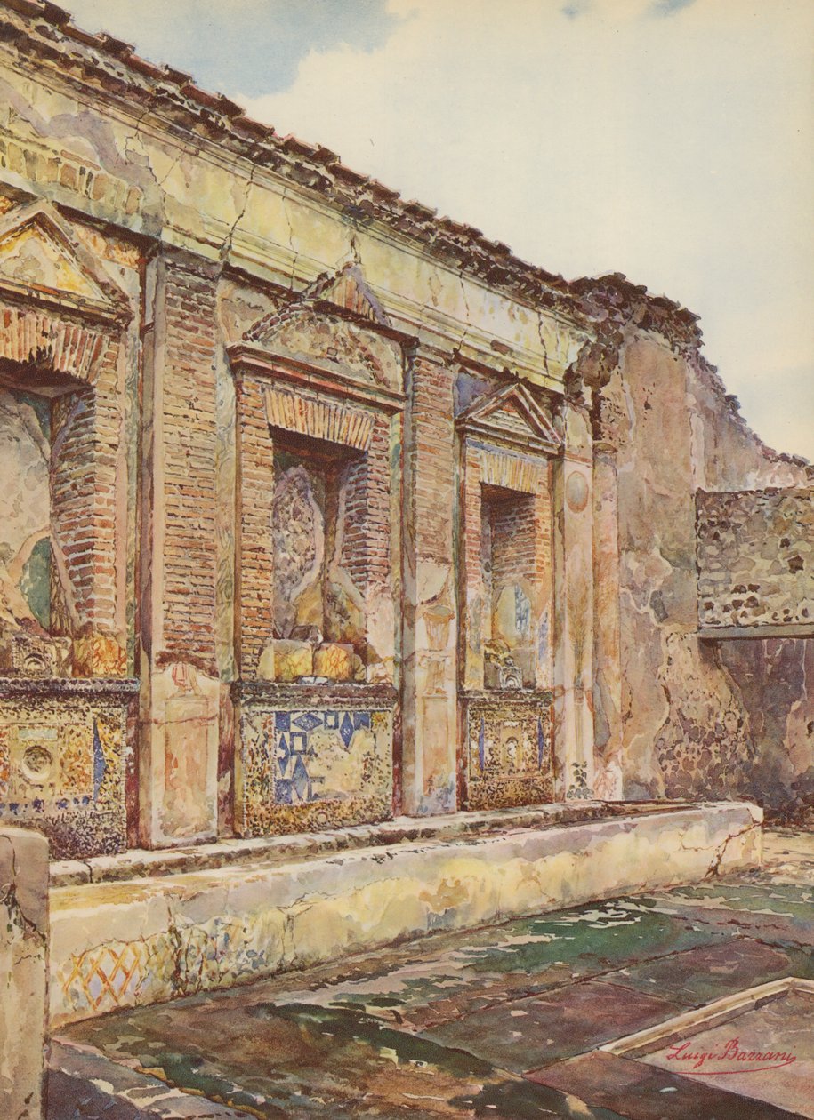 Pompeji: Casa del Torello, Architektonische Ansicht des Nymphaeums von Luigi Bazzani