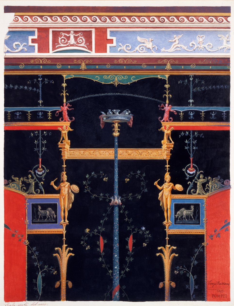 Wanddekorationen aus dem Haus des Aulus Vettius, Pompeji, ca. 36-39 n. Chr. von Luigi Bazzani