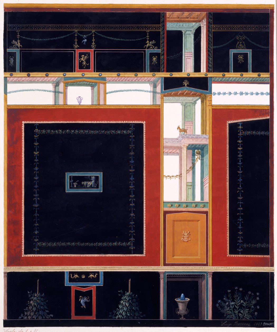 Wanddekorationen aus dem Haus des Aulus Vettius, Pompeji, ca. 36-39 n. Chr., 1897 von Luigi Bazzani