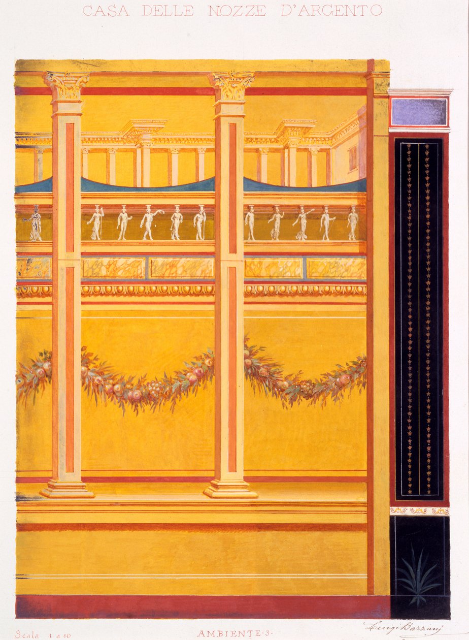Wanddekorationen aus dem Haus der Silberhochzeit, Pompeji, 1897 von Luigi Bazzani