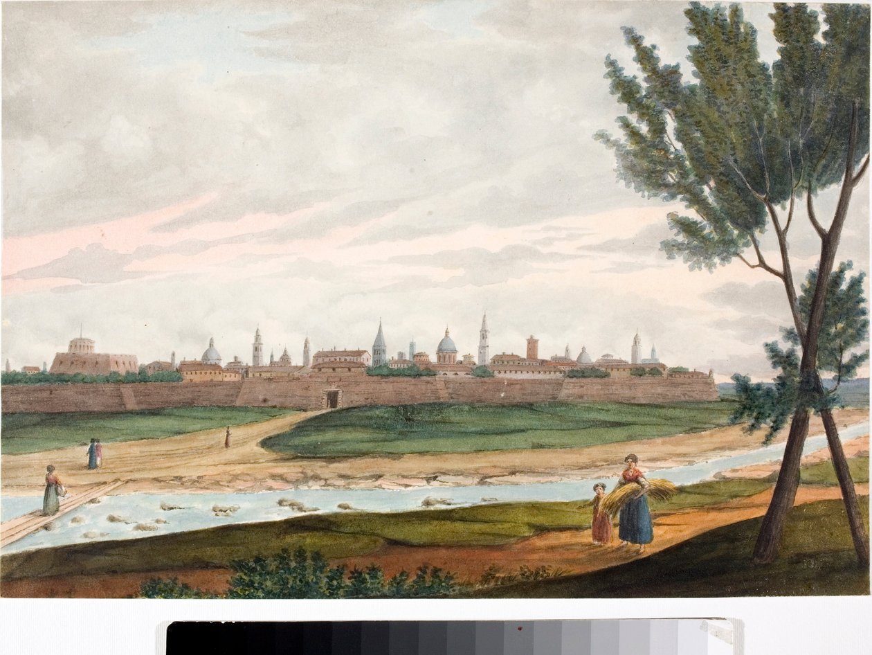 Ansicht einer ummauerten Stadt, wahrscheinlich Lucca in der Toskana von Luigi Garibbo