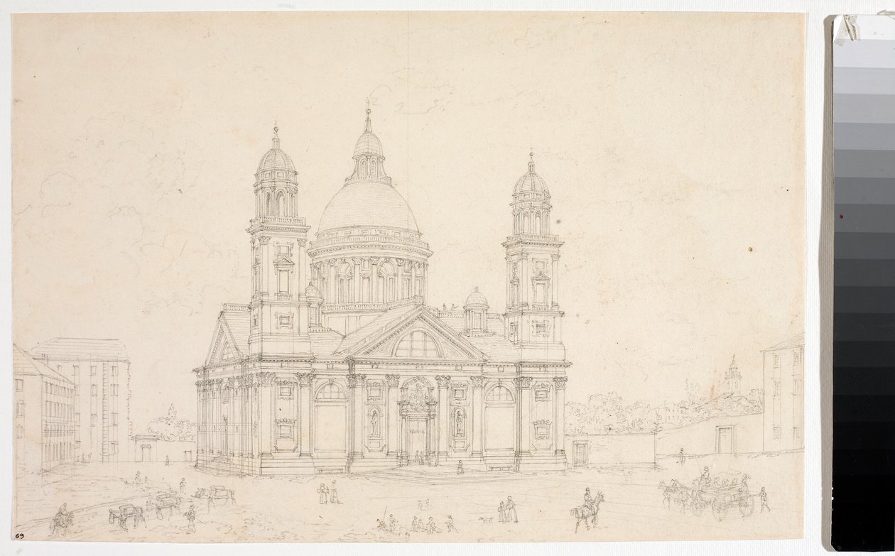 Ansicht der Basilika Santa Maria Assunta di Carignano in Genua (Zeichnung) von Luigi Garibbo