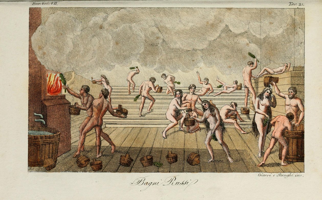 Russisches Bad. Illustration aus Il costume antico e moderno o storia del governo… von Giulio Ferrario, 1831 von Luigi Giarrè