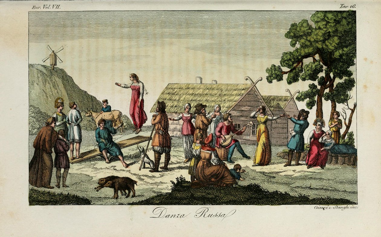 Russischer Tanz. Illustration aus Il costume antico e moderno o storia del governo von Giulio Ferrario, 1831 von Luigi Giarrè