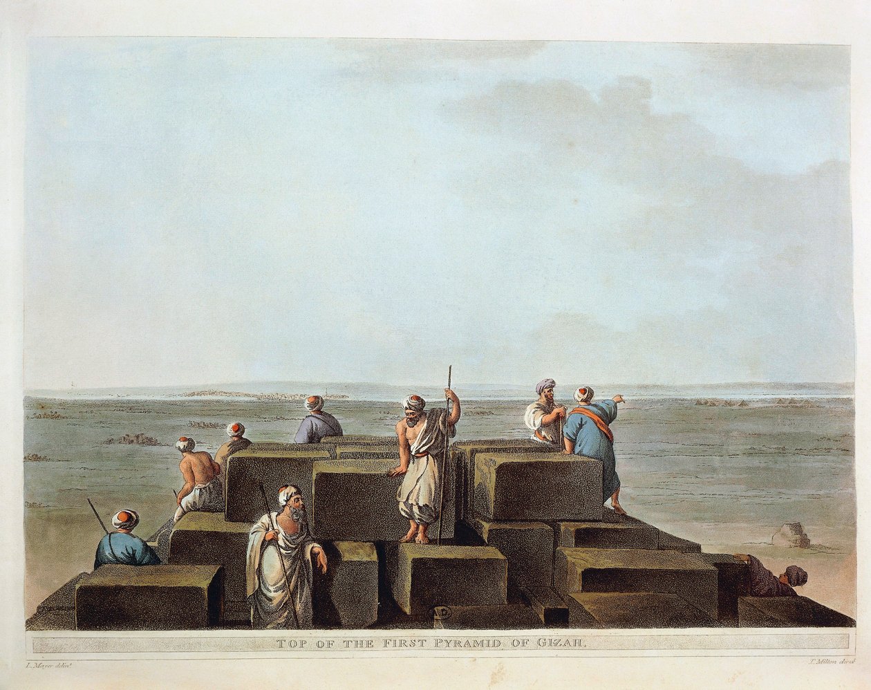 Ägypten, Spitze der ersten Pyramide von Gizeh, Gravur aus "Ansichten" von Luigi Mayer von Luigi Mayer