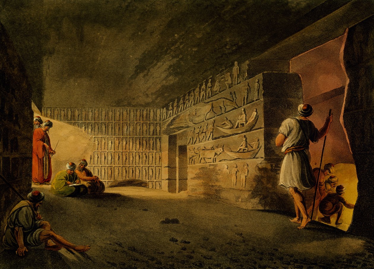 Unterirdische Kammer der Pyramide von Gizeh, Gravur, von Luigi Mayer, aus Ansichten von Ägypten, Palästina und anderen Teilen des Osmanischen Reiches von Luigi Mayer