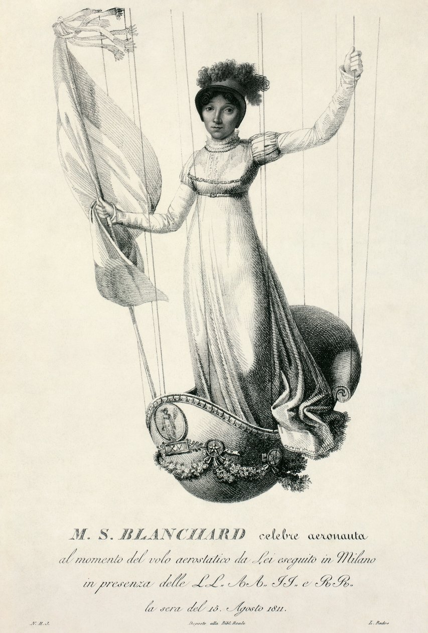 Porträt der französischen Ballonfahrerin Sophie Blanchard während ihres Fluges in Mailand, Italien, 1811 von Luigi Rados