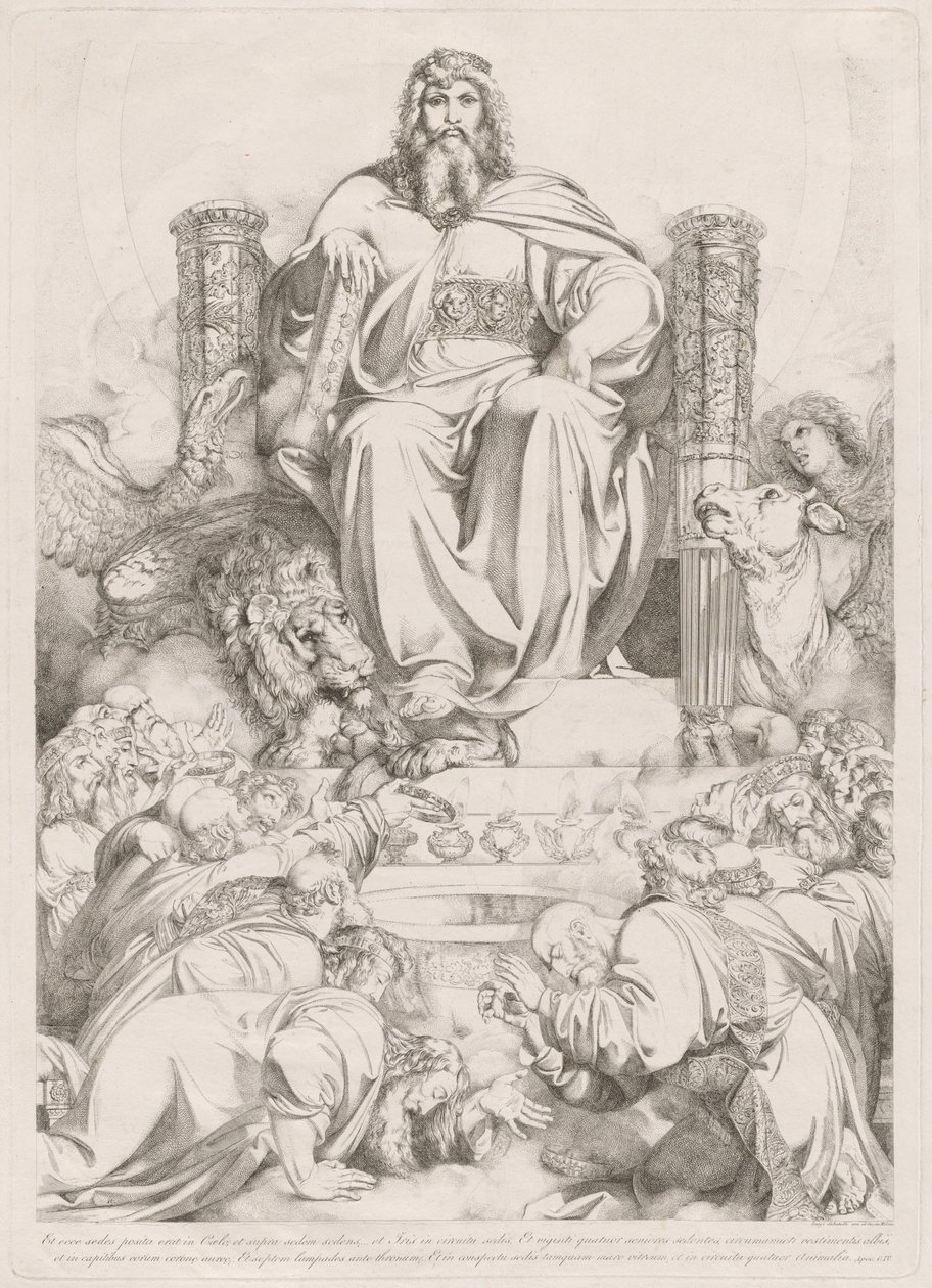 Und siehe, ein Thron stand im Himmel... (Gott der Sohn in Majestät auf dem Thron, umgeben von den vier Kreaturen und angebetet von den vierundzwanzig Ältesten) von Luigi Sabatelli I
