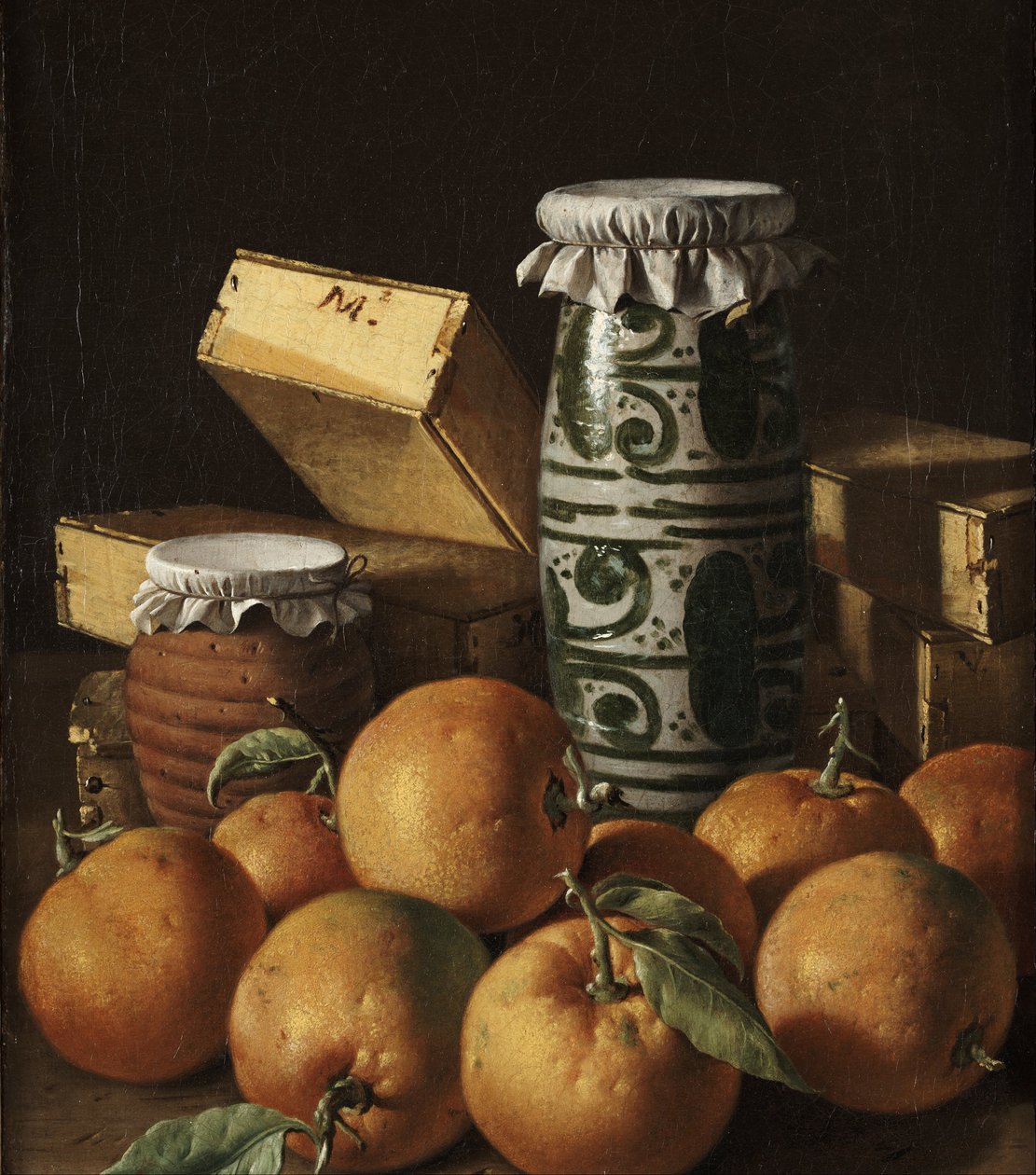 Stillleben mit Orangen, Gläsern und Süßigkeitenboxen von Luis Egidio Melendez