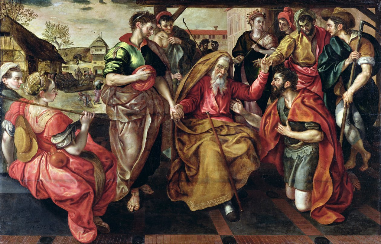 Eliezer bittet Rebekka, Isaak zu heiraten, 1562 von Maarten de Vos