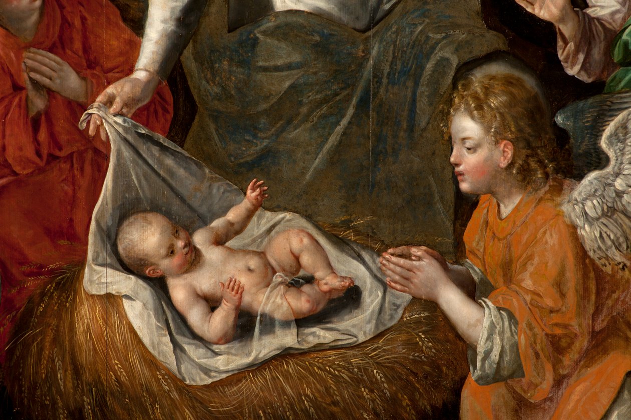 Anbetung der Könige, Triptychon, Mitteltafel (Detail) von Maarten de Vos