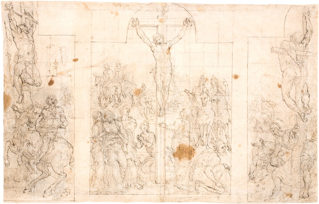 Vorstudie zu einem dreiflügeligen Altarbild, das die Kreuzigung darstellt von Maarten van Heemskerck