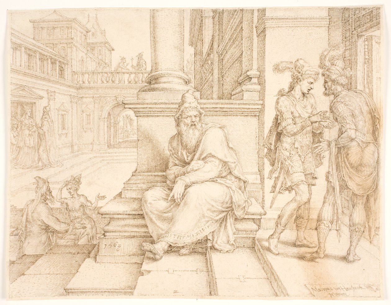 Mordechai belauscht den Verrat von Bigtan und Teresch von Maarten van Heemskerck