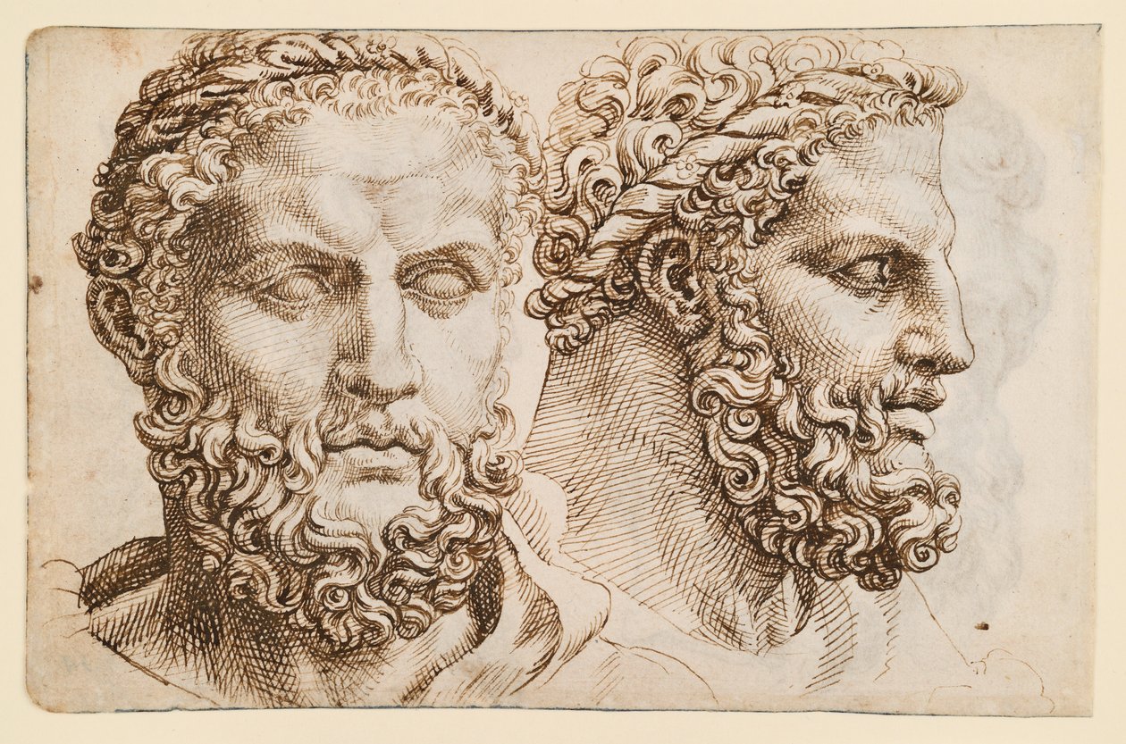 Zwei Studien nach dem Kopf des vatikanischen "Herkules" von Maarten van Heemskerck