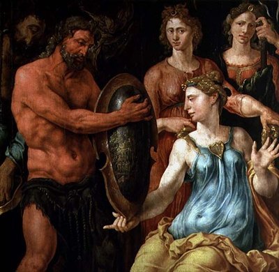 Vulkan zeigt den Göttern seine Gefangennahme von Venus und Mars in seinen Netzen, ca. 1536 von Maerten van Heemskerck