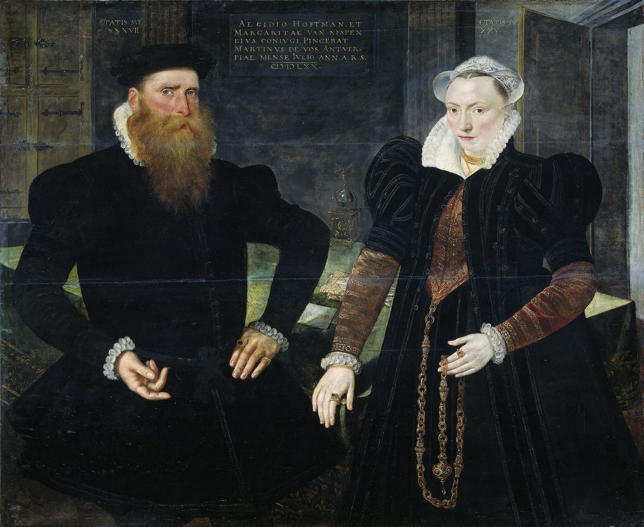 Porträt von Gillis Hooftman, Reeder, und seiner Frau Margaretha van Nispen (Gilles van Eichelenberg, genannt Hoffman) von Maerten de Vos
