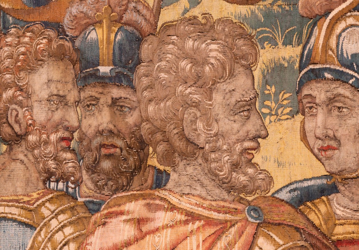 Flemischer Wandteppich. Serie Geschichte von Gideon. Die Krieger werden ausgewählt. Atelier François Geubels, Brüssel. Barock. 1534-1571. von Maerten van Heemskerck