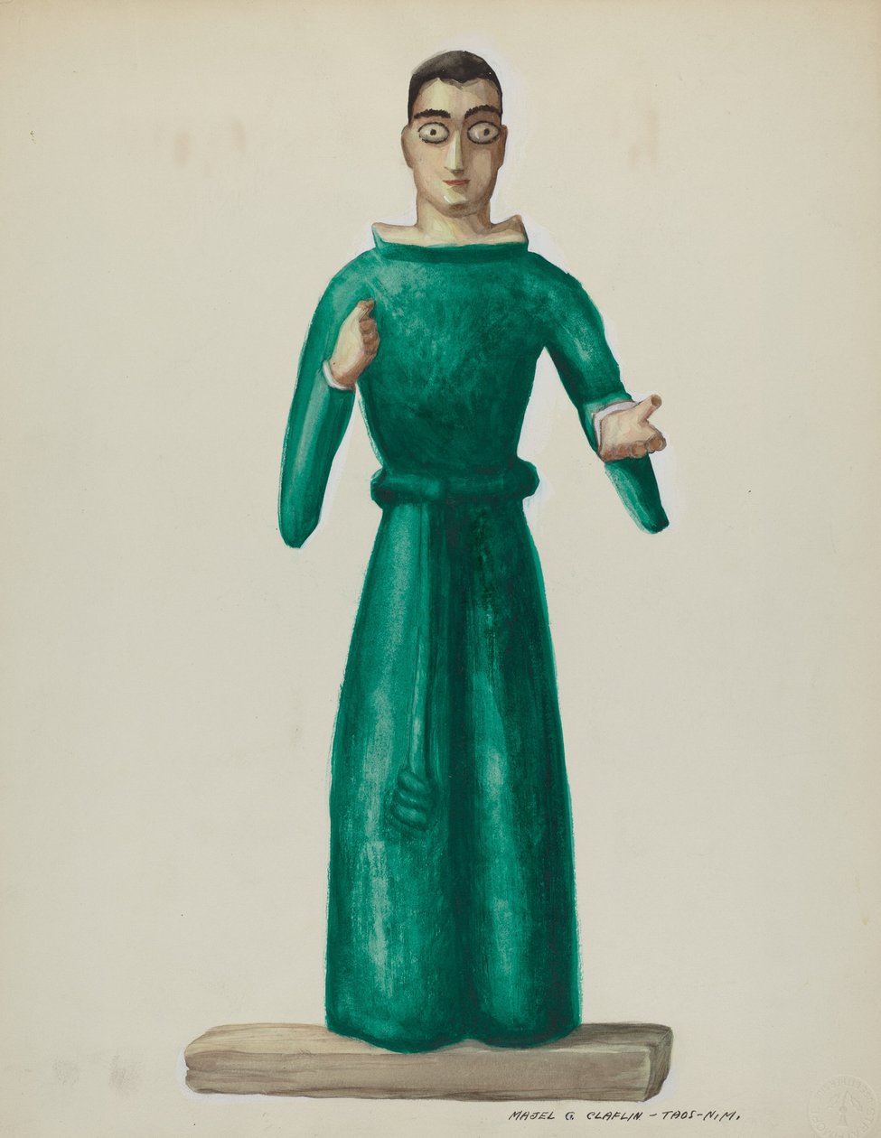 Holz-Santo im leuchtend grünen Kleid, 1935-1942 von Majel G. Claflin