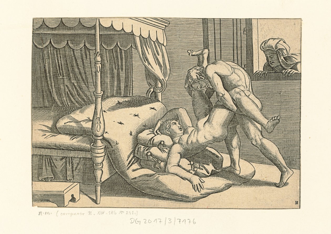 I Modi. Position 9, 1530-1540 von Marcantonio, Raimondi