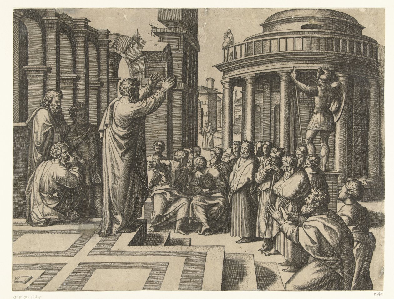Paulus predigt in Athen von Marcantonio Raimondi