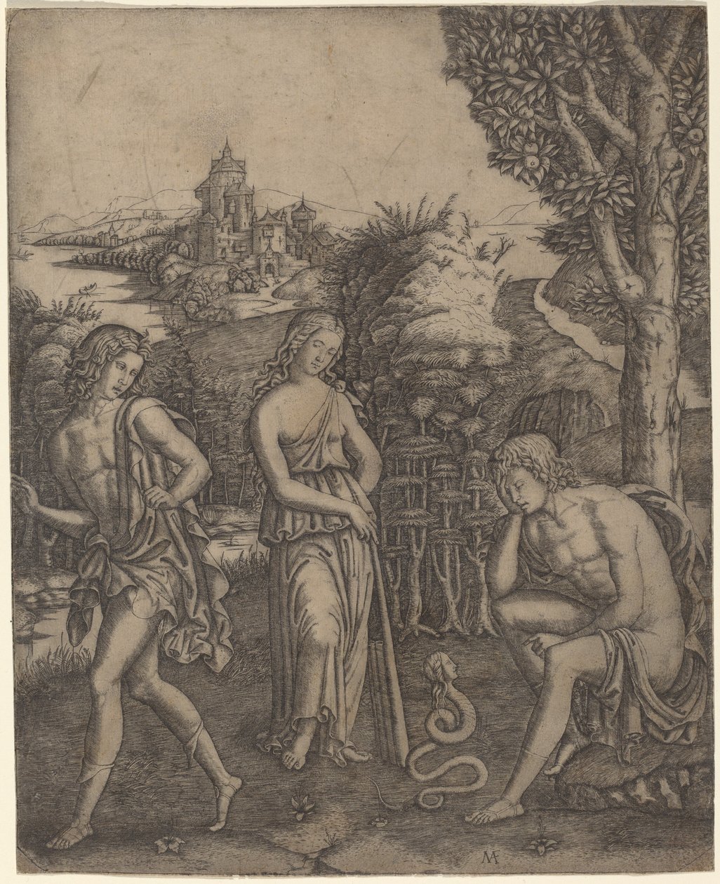 Schlange spricht zu einem jungen Mann von Marcantonio Raimondi
