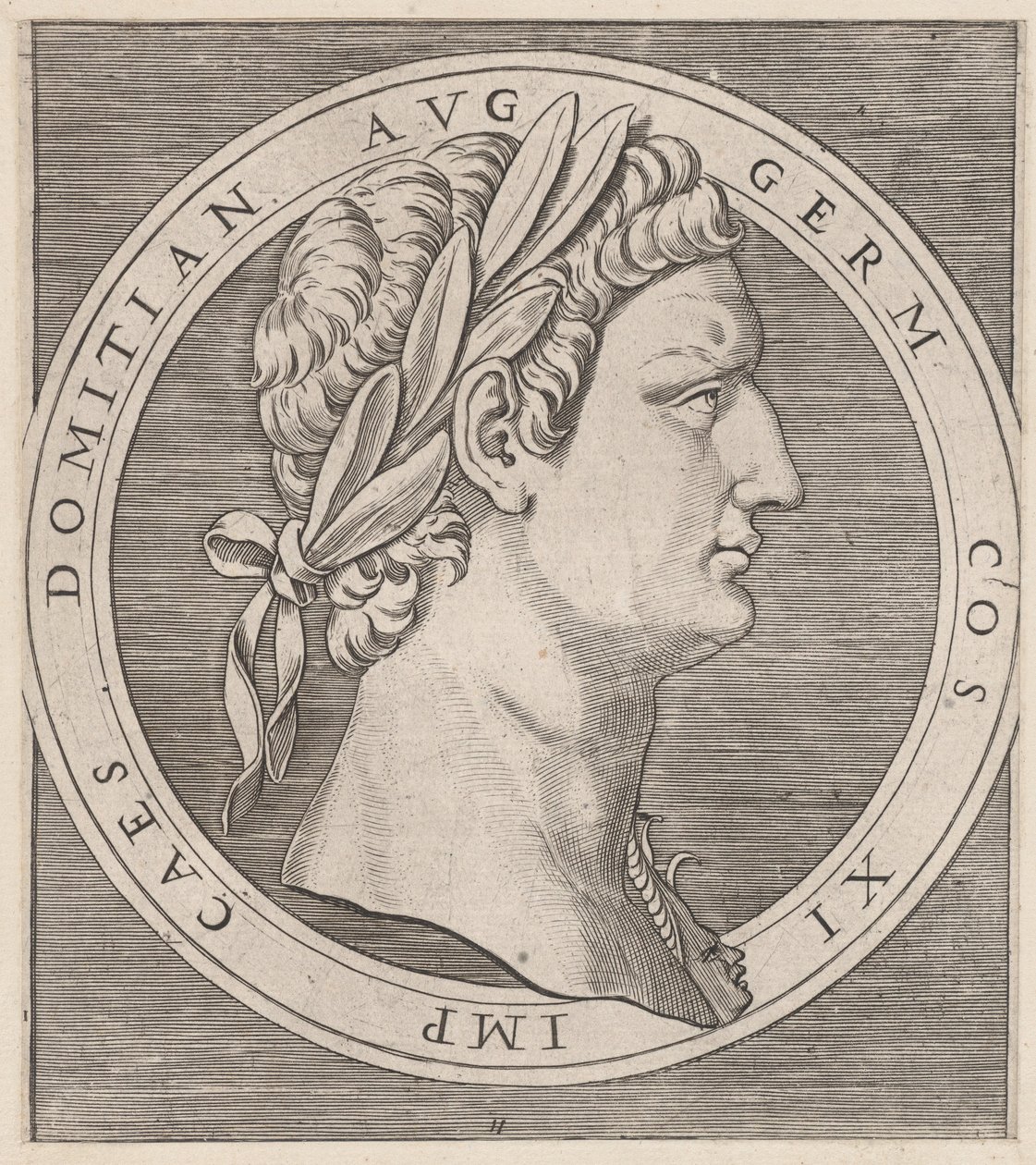 Speculum Romanae Magnificentiae: Domitian, aus Die zwölf Cäsaren, ca. 1500-1534 von Marcantonio Raimondi