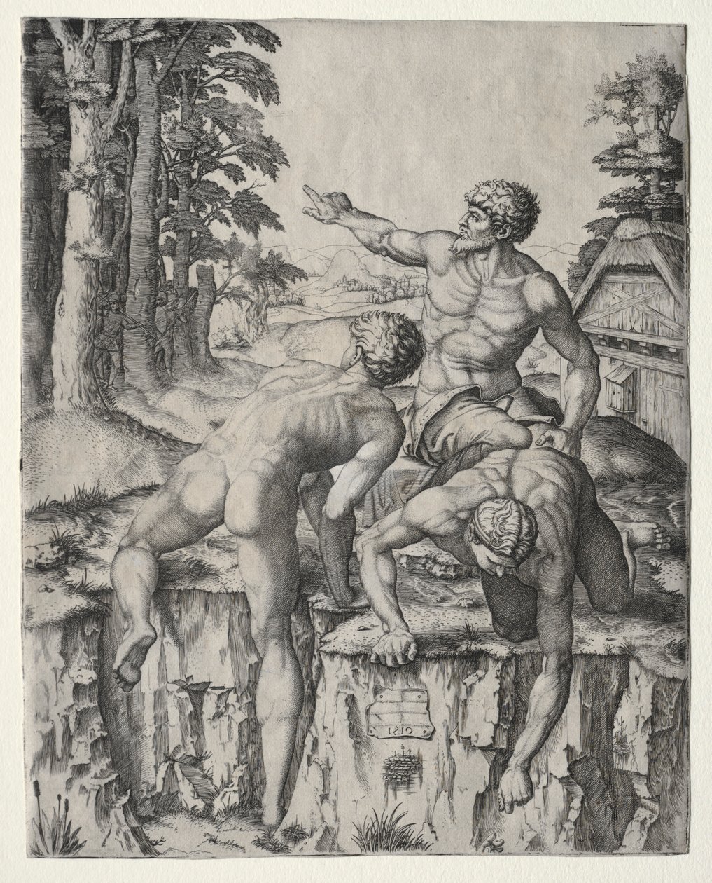 Die Kletterer Drei Figuren aus Michelangelos Schlacht von Cascina, 1510 von Marcantonio Raimondi