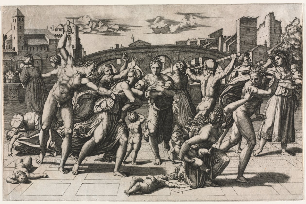 Das Massaker der Unschuldigen ohne den Tannenbaum von Marcantonio Raimondi