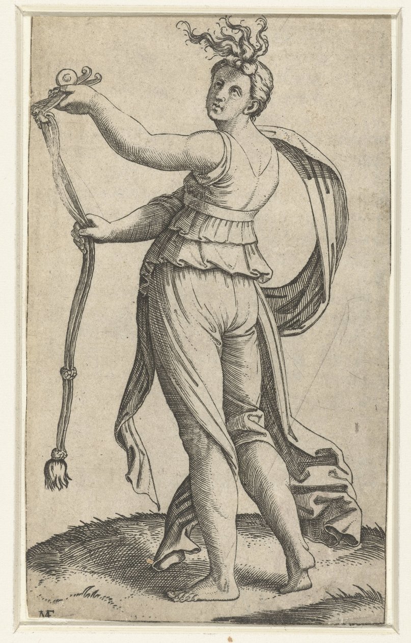 Frau mit Pferdezäumung als Personifikation der Mäßigung (Temperantia) von Marcantonio Raimondi