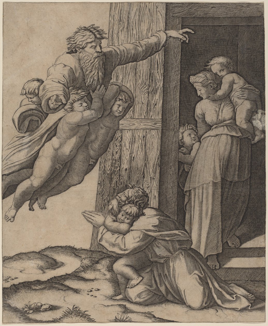 Gott erscheint Noah von Marcantonio Raimondi after Raphael