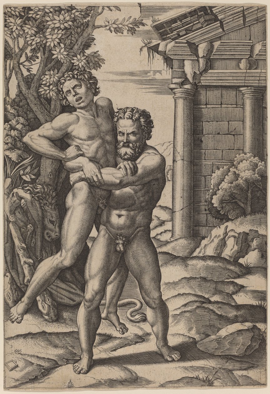 Herkules und Antäus von Marcantonio Raimondi, after Raphael