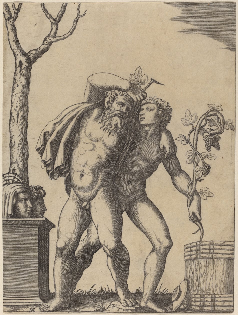 Ein junger und ein alter Bacchant von Marcantonio Raimondi possibly after Raphael possibly after Giulio Romano