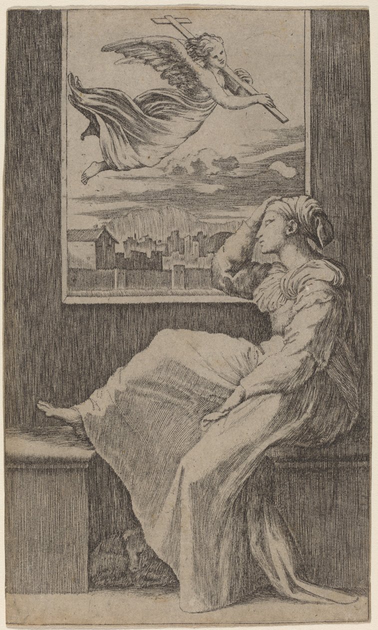 Nachdenkliche Frau von Marcantonio Raimondi possibly after Raphael