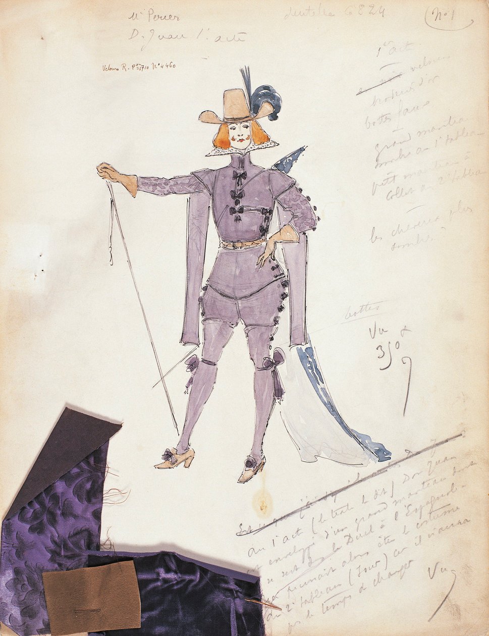 Kostümentwurf für Don Giovanni für die Aufführung Don Giovanni oder der bestrafte Wüstling, an der Opéra-Comique von Marcel Multzer