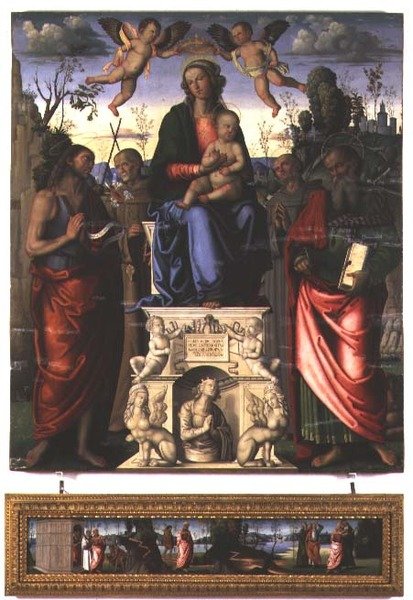 Madonna mit Kind und dem heiligen Johannes dem Täufer, dem heiligen Bernhardin von Siena und dem heiligen Hieronymus von Marco (attr. to) Meloni