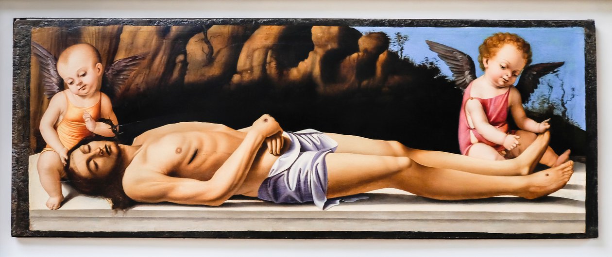 Der tote Christus und zwei Engel von Marco Basaiti