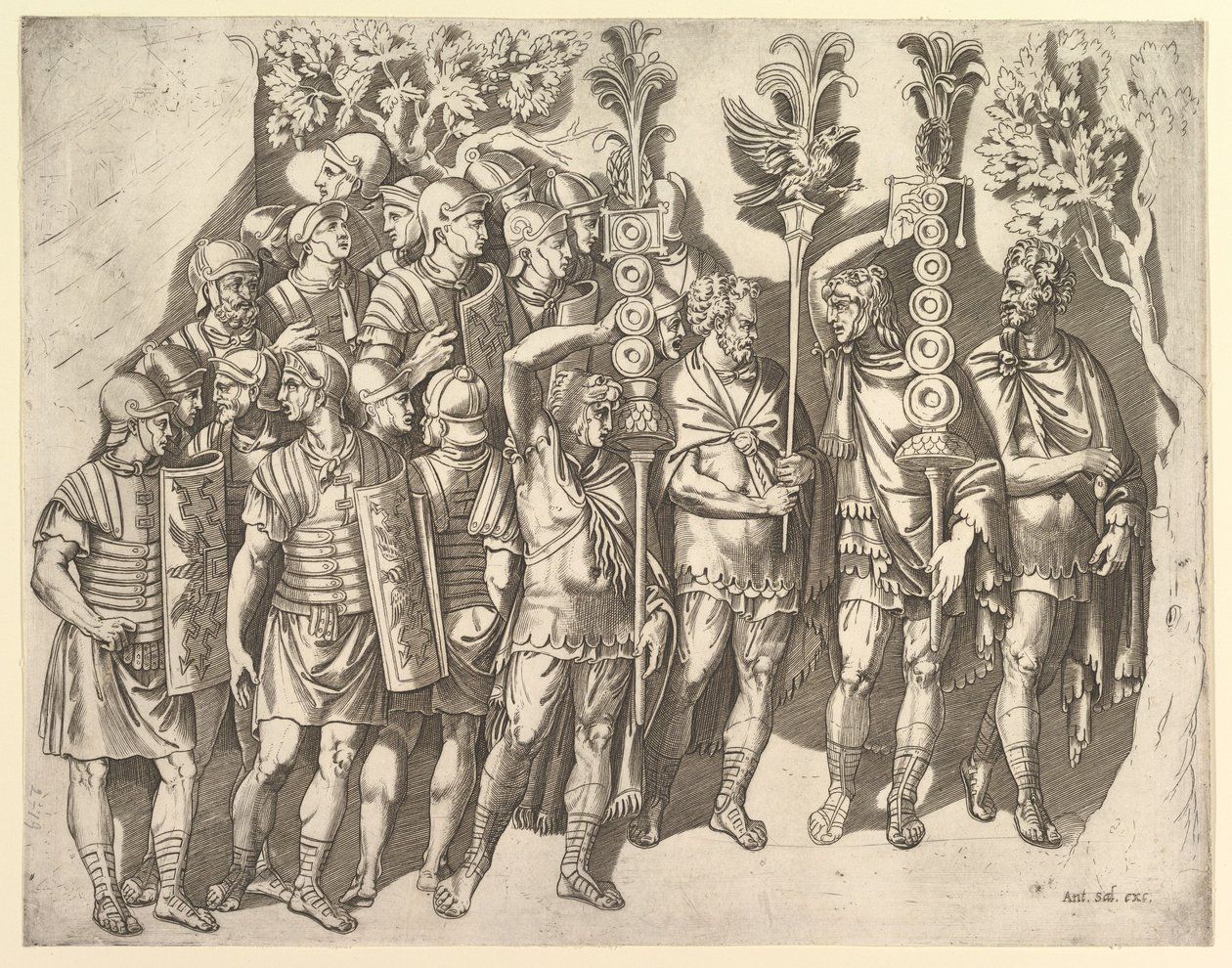 Speculum Romanae Magnificentiae: Eine römische Legion von der Trajanssäule, 16. Jahrhundert von Marco Dente